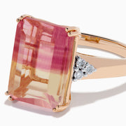 14K Rose Gold Emerald-Cut Fluorite and Diamond Cocktail Ring