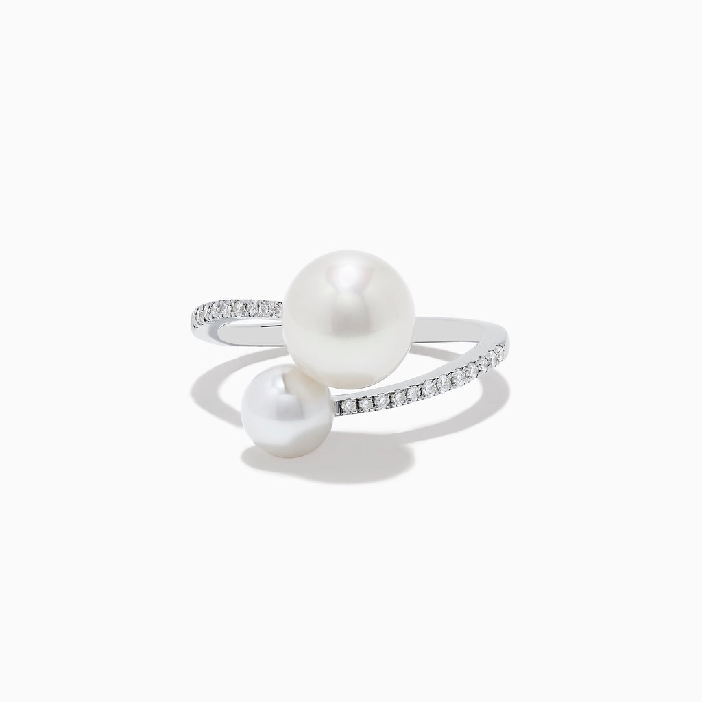 Effy Pearl 14K White Gold Fresh Water Pearl and Diamond Crossover Ring