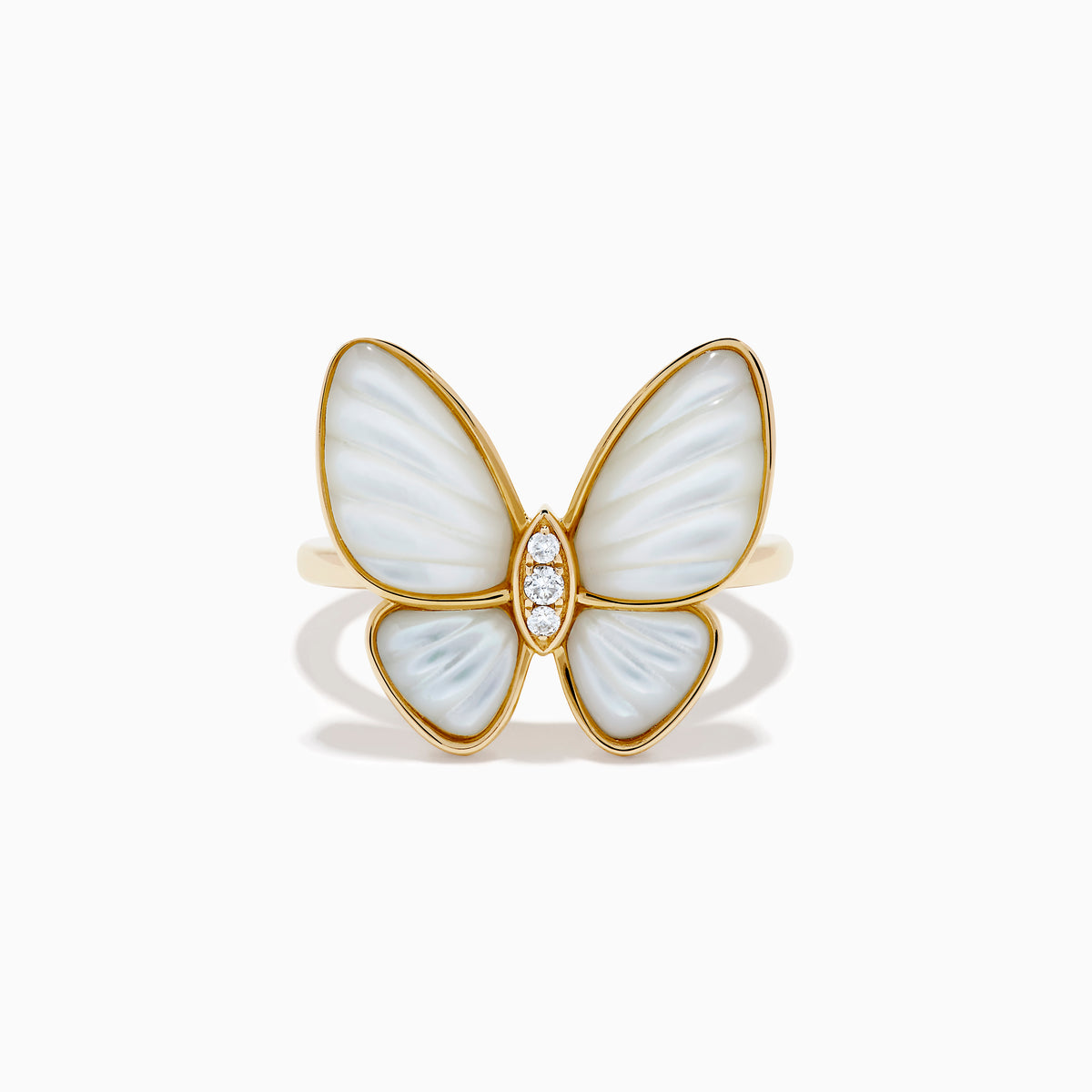 14K Yellow Gold Mother of Pearl and Diamond Butterfly Ring