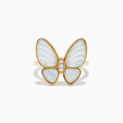 14K Yellow Gold Mother of Pearl and Diamond Butterfly Ring
