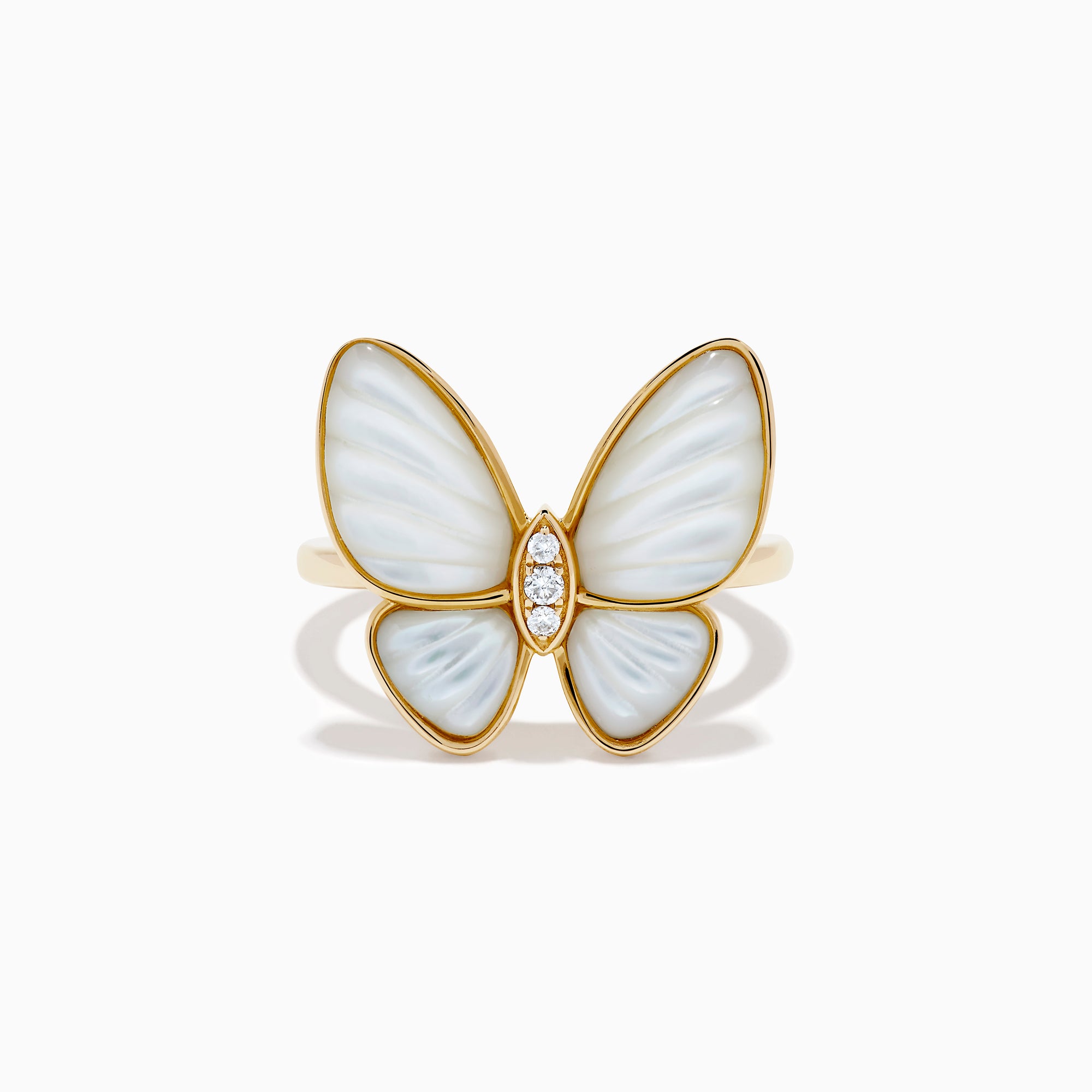 14K Yellow Gold Mother of Pearl and Diamond Butterfly Ring