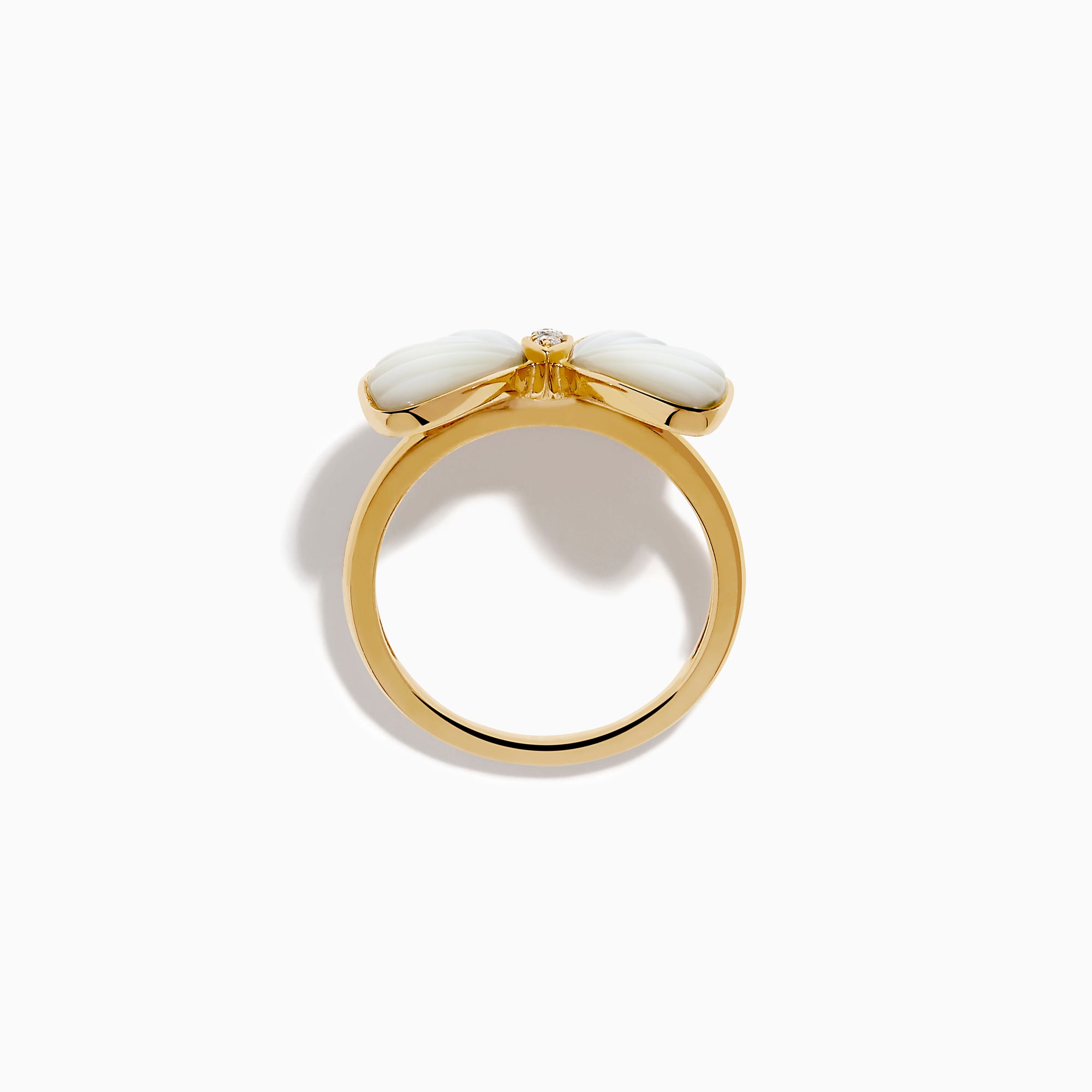 14K Yellow Gold Mother of Pearl and Diamond Butterfly Ring