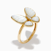 14K Yellow Gold Mother of Pearl and Diamond Butterfly Ring