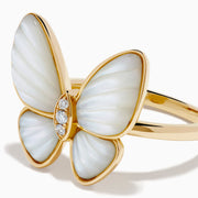 14K Yellow Gold Mother of Pearl and Diamond Butterfly Ring