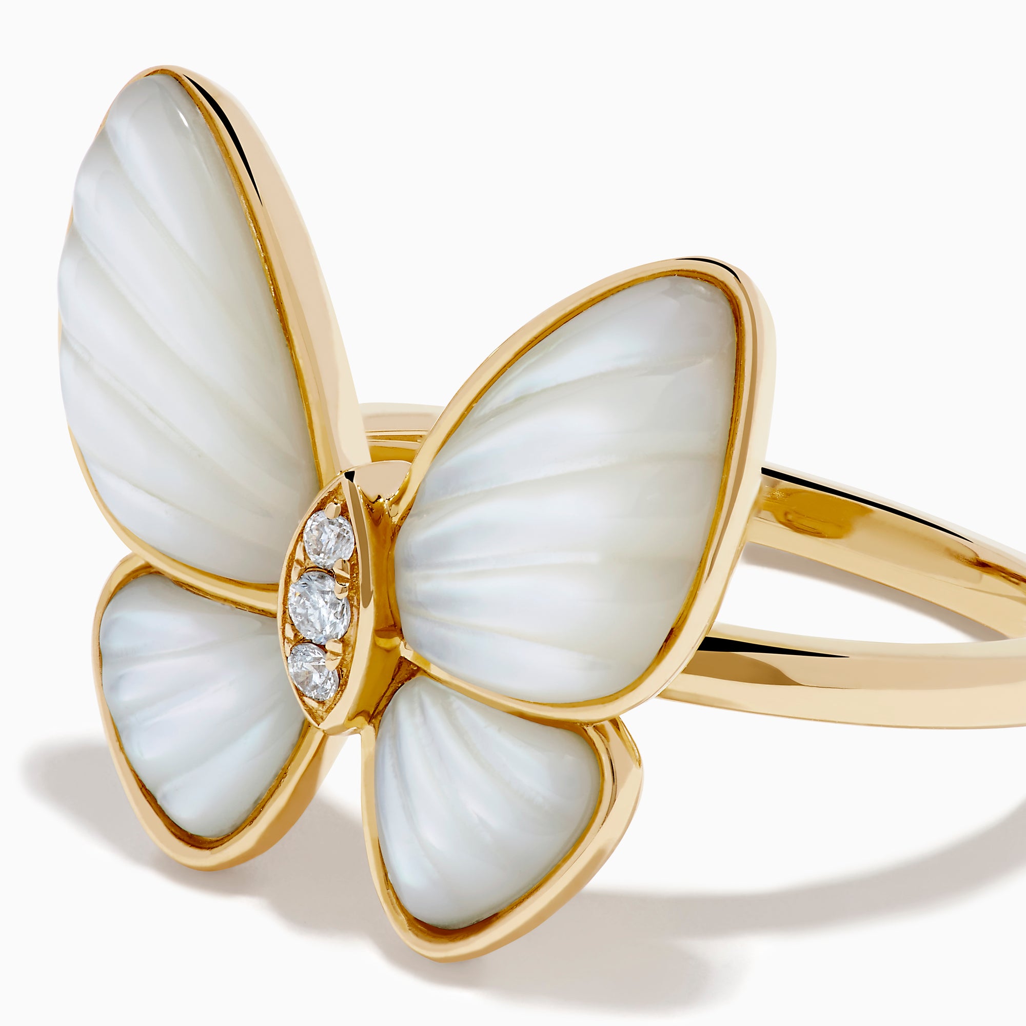 14K Yellow Gold Mother of Pearl and Diamond Butterfly Ring
