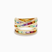 14K Yellow Gold Multi Color Gemstone Crossover Ring