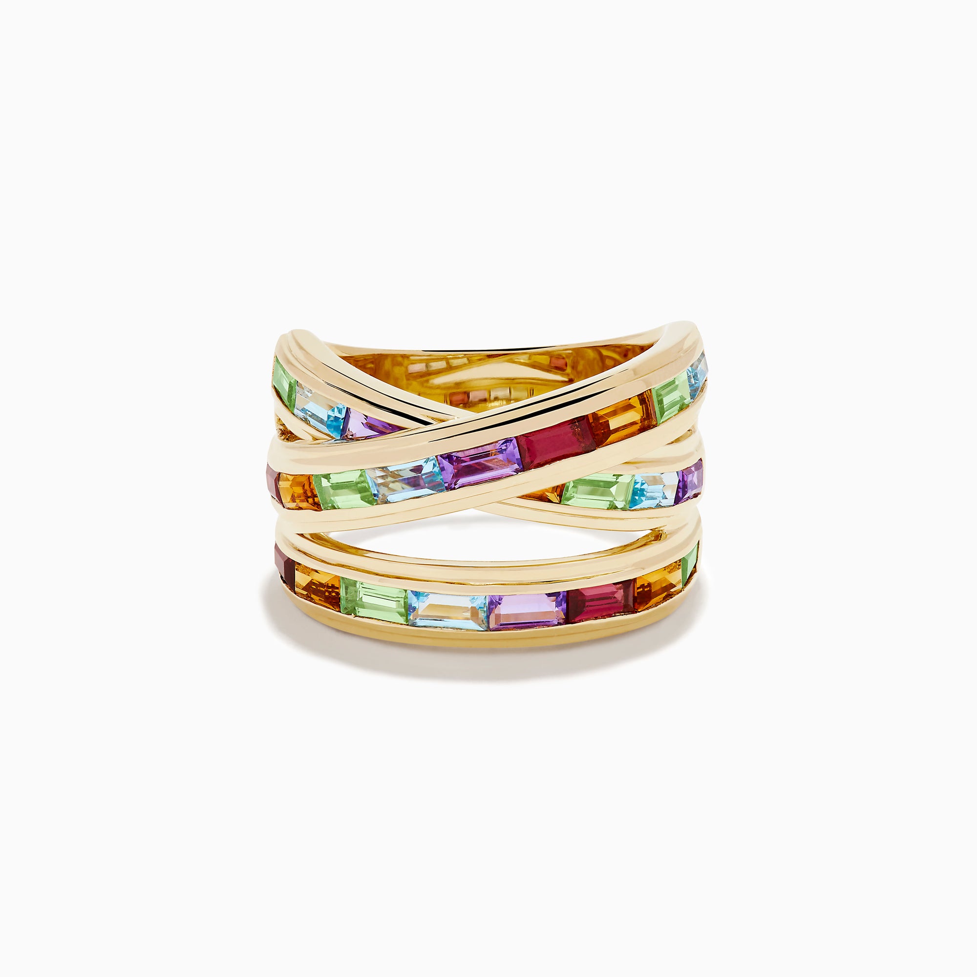 14K Yellow Gold Multi Color Gemstone Crossover Ring