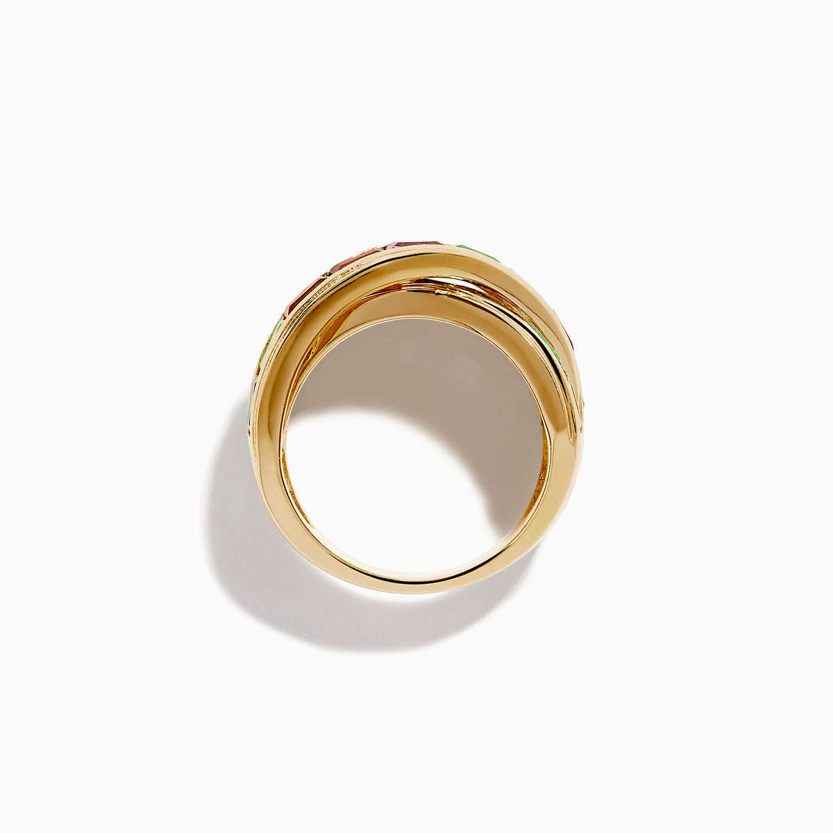 14K Yellow Gold Multi Color Gemstone Crossover Ring