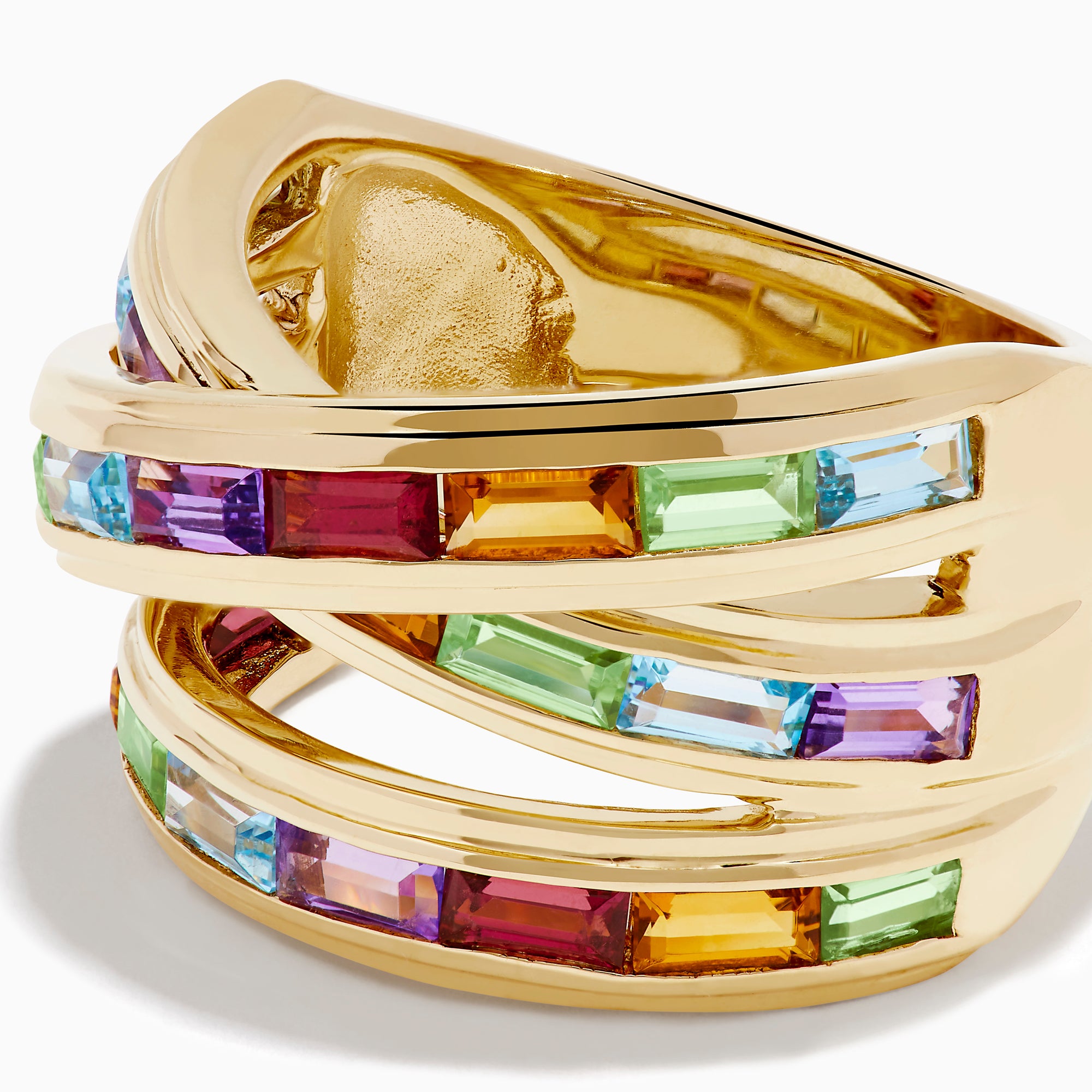 14K Yellow Gold Multi Color Gemstone Crossover Ring