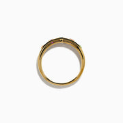 The 14K Yellow Gold Multi Colored Gemstone Band features five square gemstones—orange, purple, blue, red, and green—set in a vibrant row across the yellow gold band.
