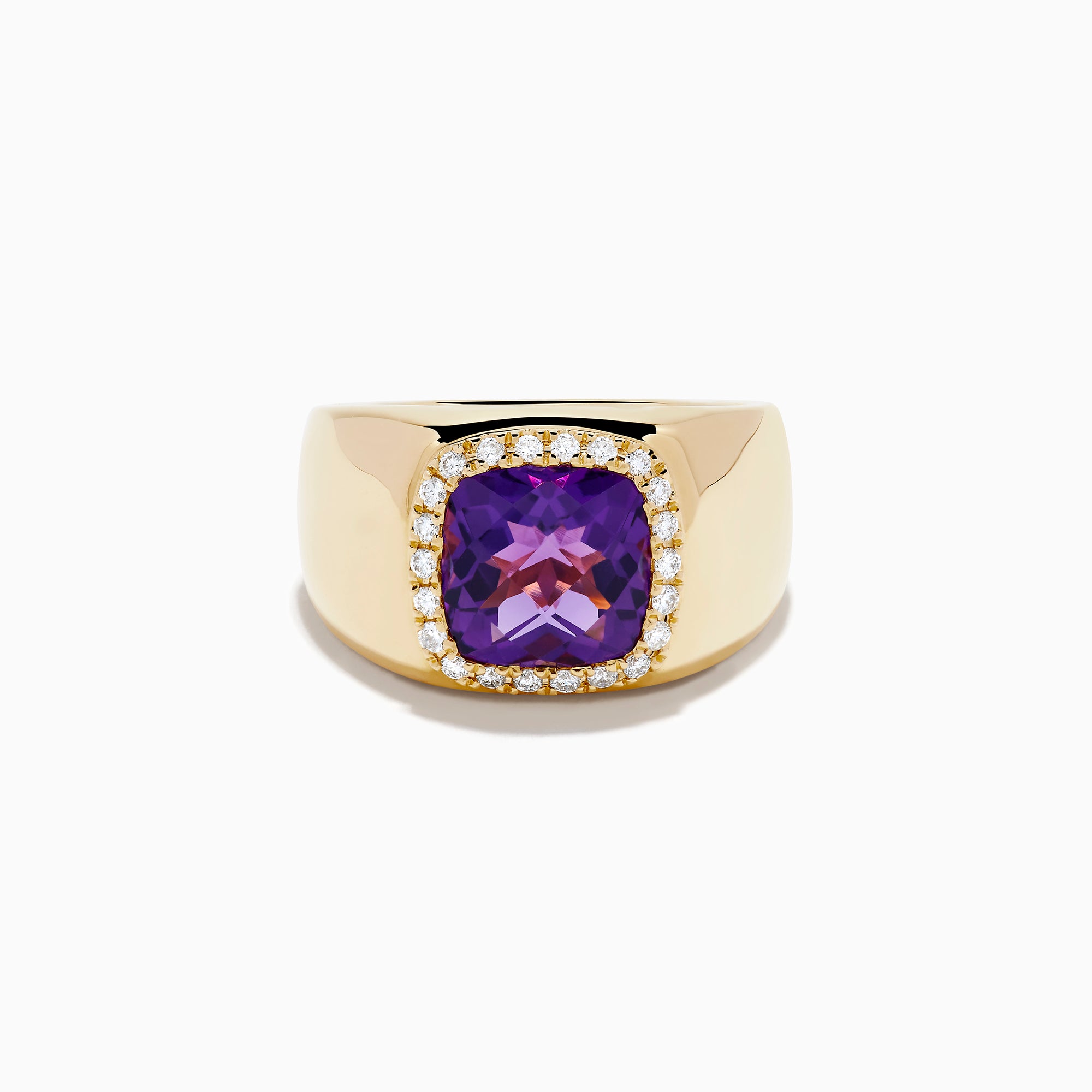 14K Yellow Gold Amethyst and Diamond Cushion Halo Signet Ring