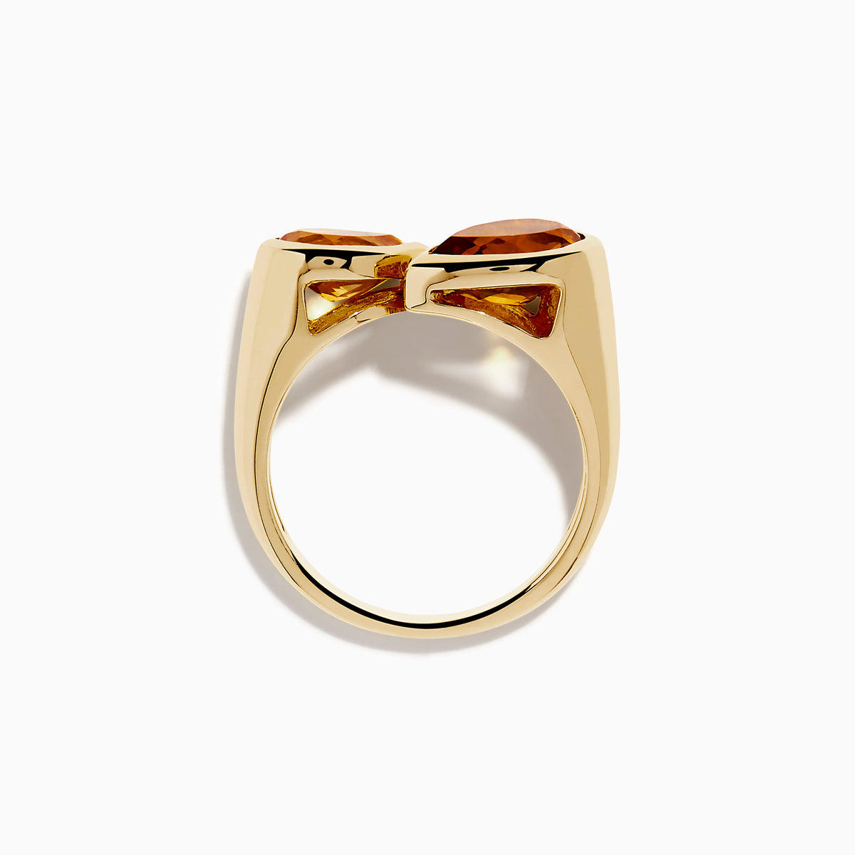 The Sunset 14K Yellow Gold Citrine Bypass Ring showcases two pear-shaped citrine gemstones set side by side on a yellow gold band.
