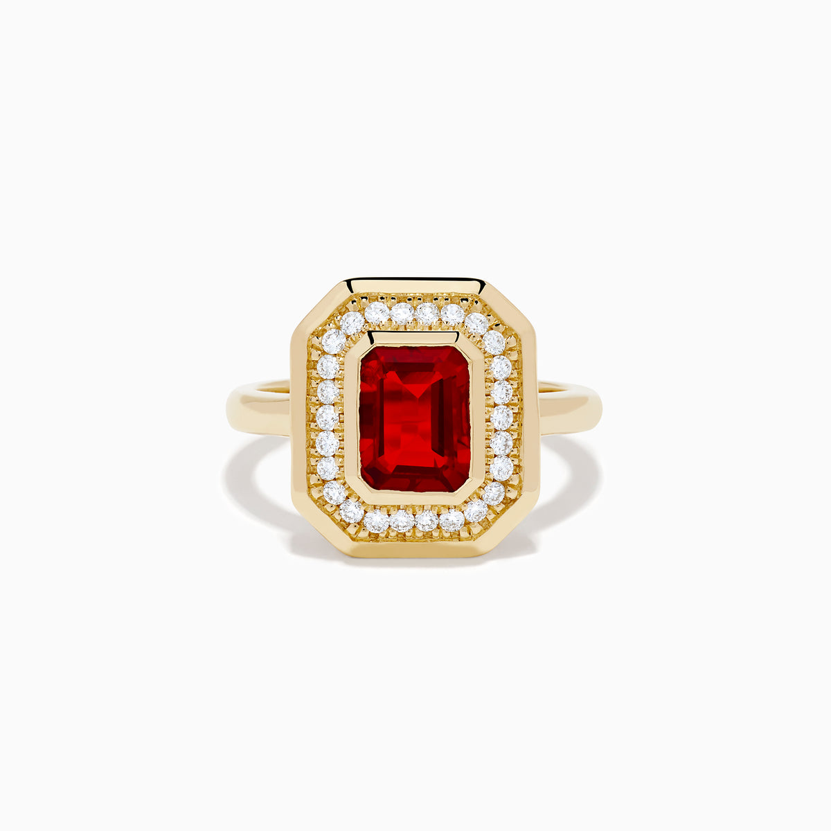 14K Yellow Gold Fire Opal and Diamond Emerald-Cut Halo Ring