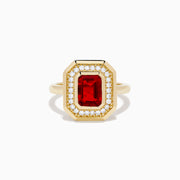 14K Yellow Gold Fire Opal and Diamond Emerald-Cut Halo Ring