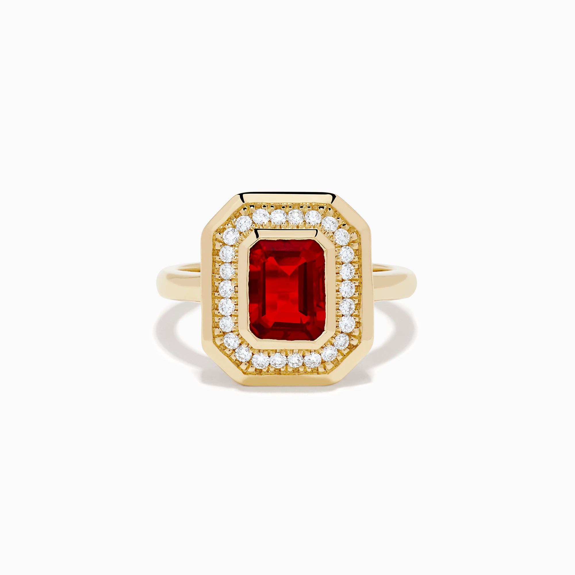 14K Yellow Gold Fire Opal and Diamond Emerald-Cut Halo Ring