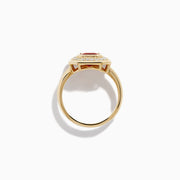 14K Yellow Gold Fire Opal and Diamond Emerald-Cut Halo Ring