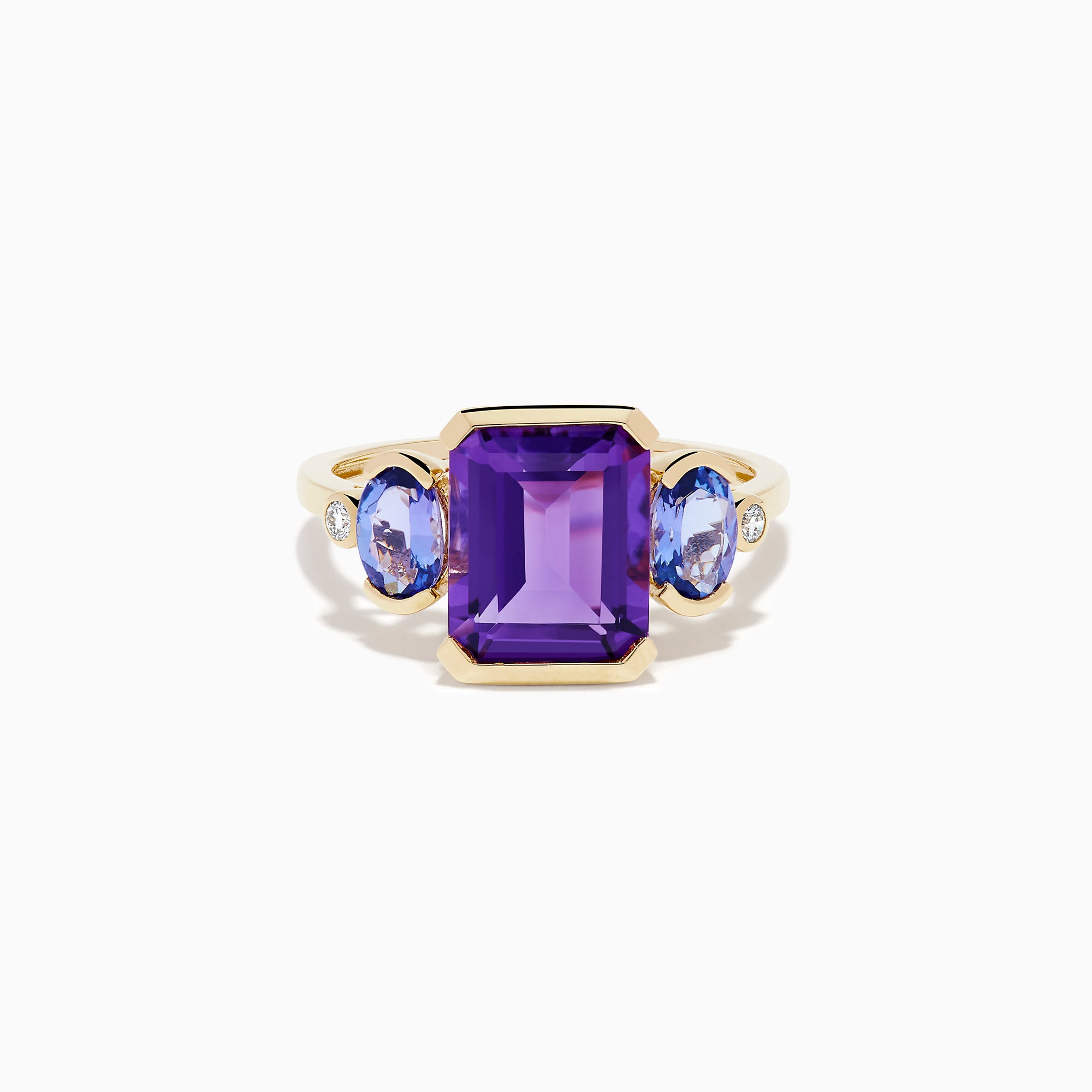 14K Yellow Gold Amethyst, Tanzanite and Diamond Three-Stone Ring