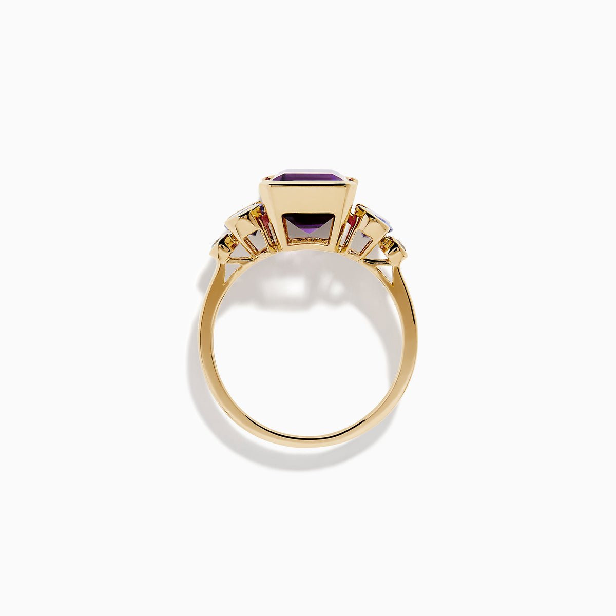 14K Yellow Gold Amethyst, Tanzanite and Diamond Three-Stone Ring