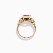 14K Yellow Gold Amethyst, Tanzanite and Diamond Three-Stone Ring