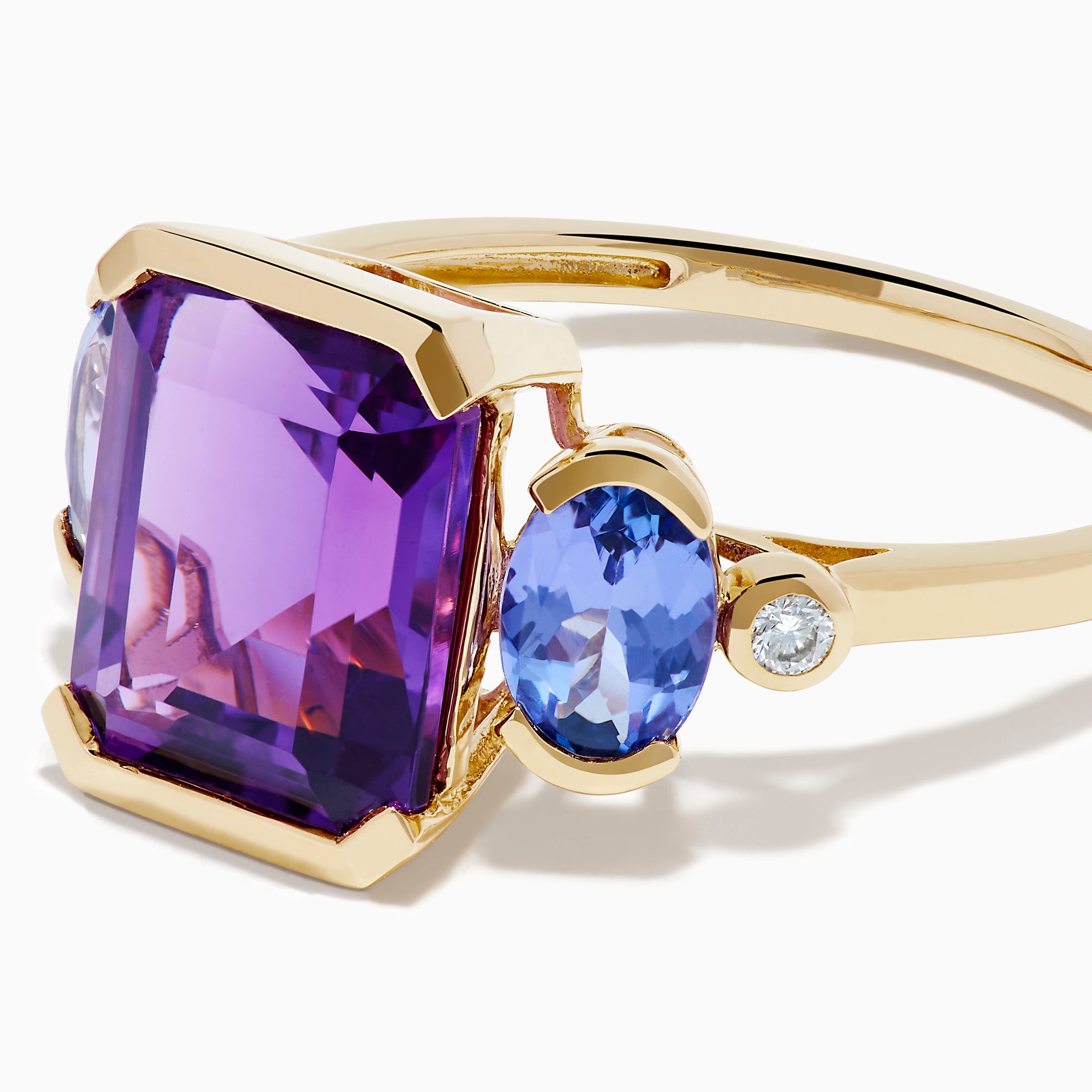 14K Yellow Gold Amethyst, Tanzanite and Diamond Three-Stone Ring