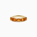 The 14K Yellow Gold Citrine and Diamond Band features five rectangular orange citrine gemstones in prongs on a polished yellow gold band.