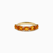 The 14K Yellow Gold Citrine and Diamond Band features five rectangular orange citrine gemstones in prongs on a polished yellow gold band.