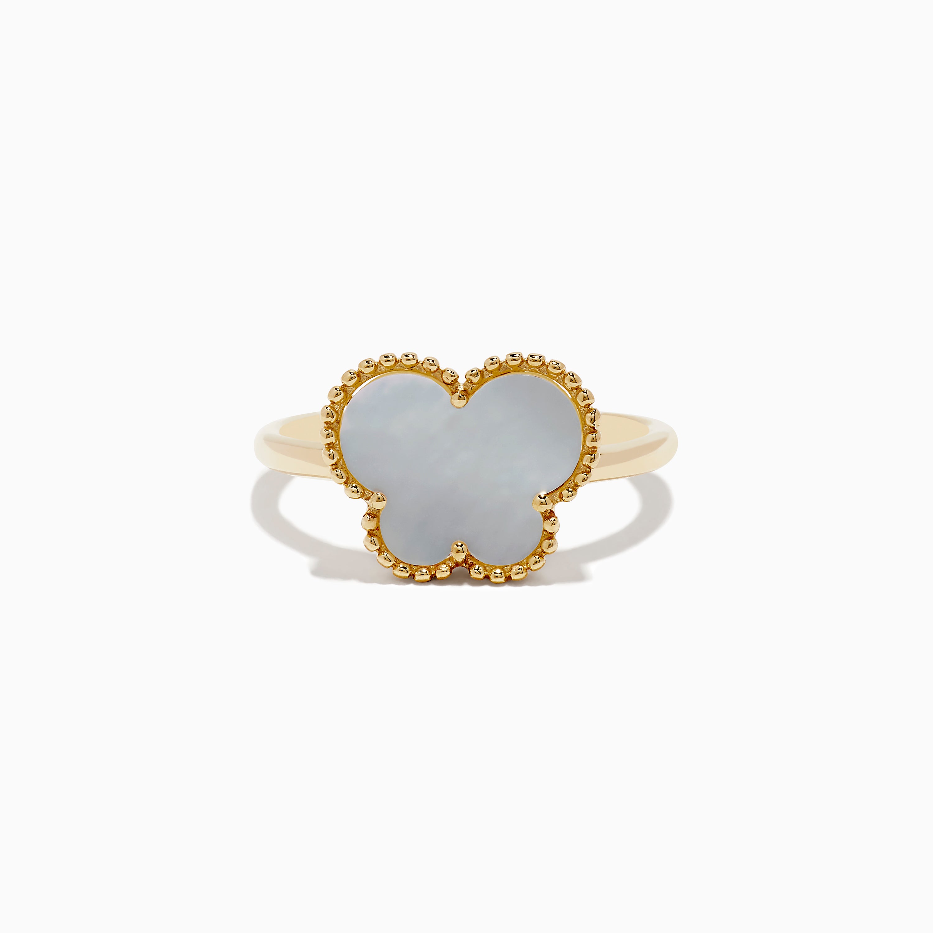 White Mother of Pearl Golden Butterfly Statement Ring
