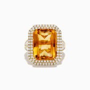 14K Yellow Gold Citrine and Diamond Radiant Double Halo Ring
