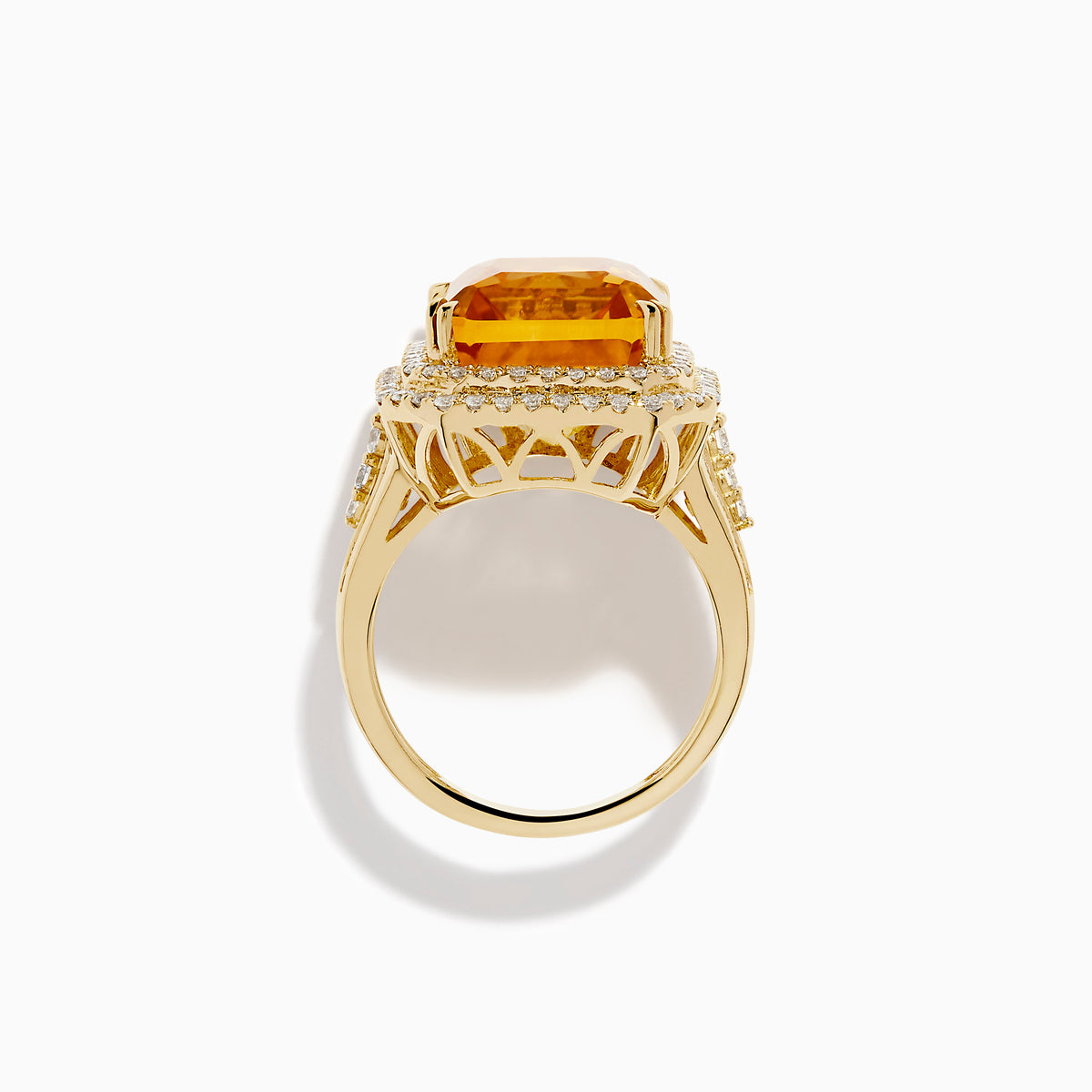 14K Yellow Gold Citrine and Diamond Radiant Double Halo Ring