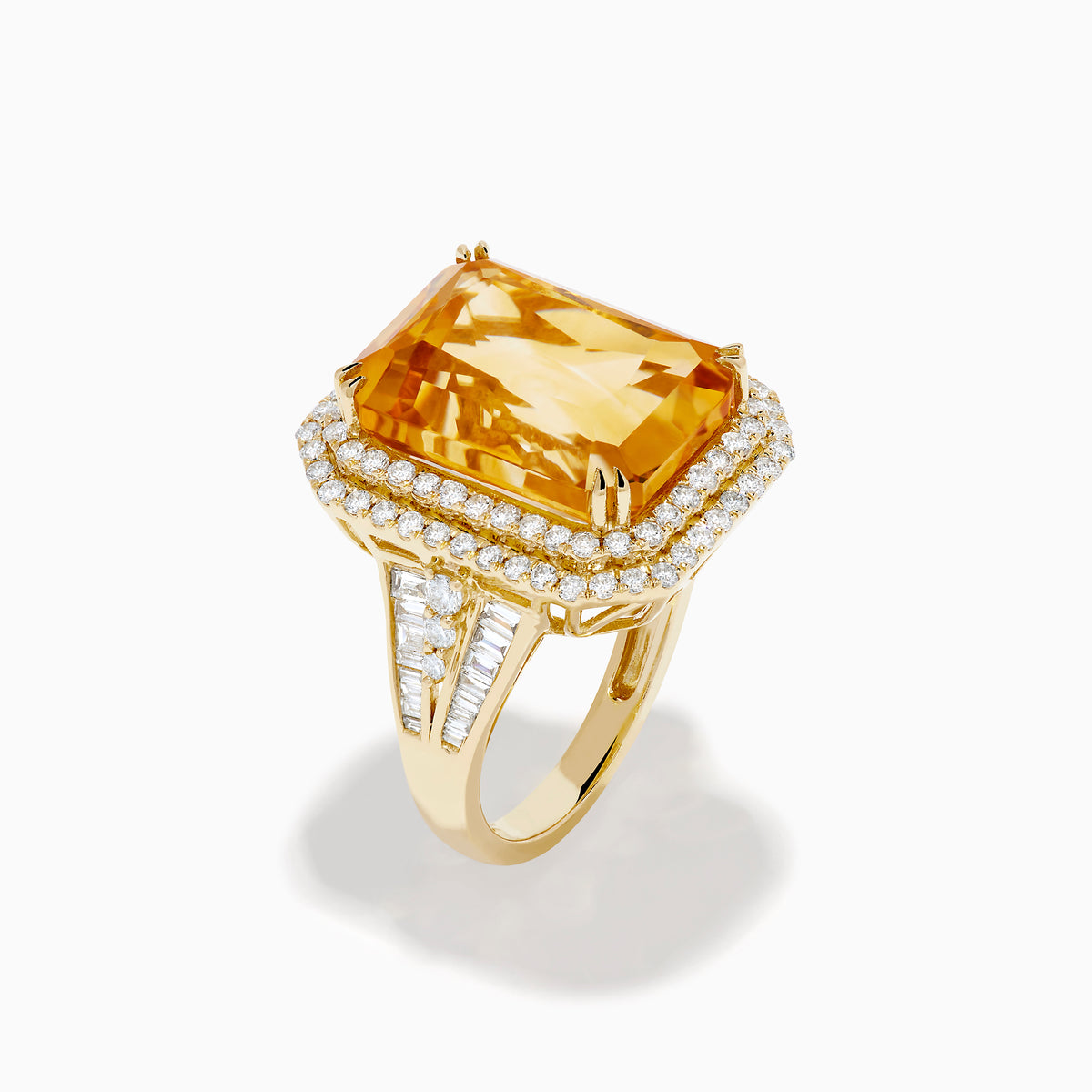 14K Yellow Gold Citrine and Diamond Radiant Double Halo Ring