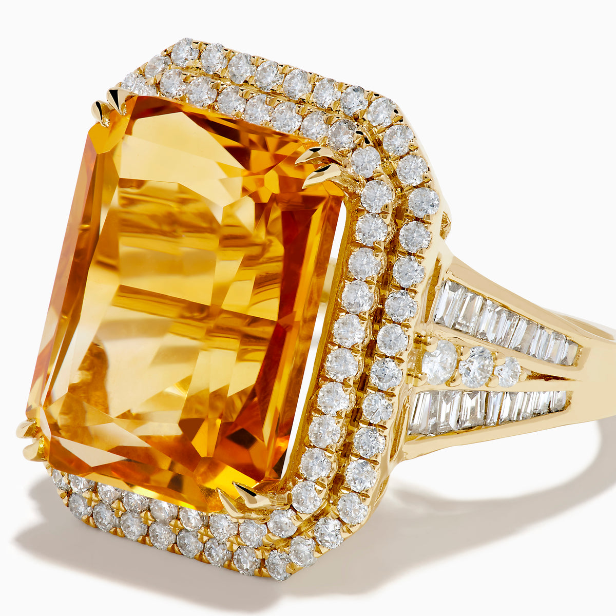 14K Yellow Gold Citrine and Diamond Radiant Double Halo Ring