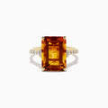 The Sunset 14K Yellow Gold Citrine and Diamond Ring features a striking rectangular citrine centerpiece accented with small round diamonds along the band, beautifully displayed on a white background.