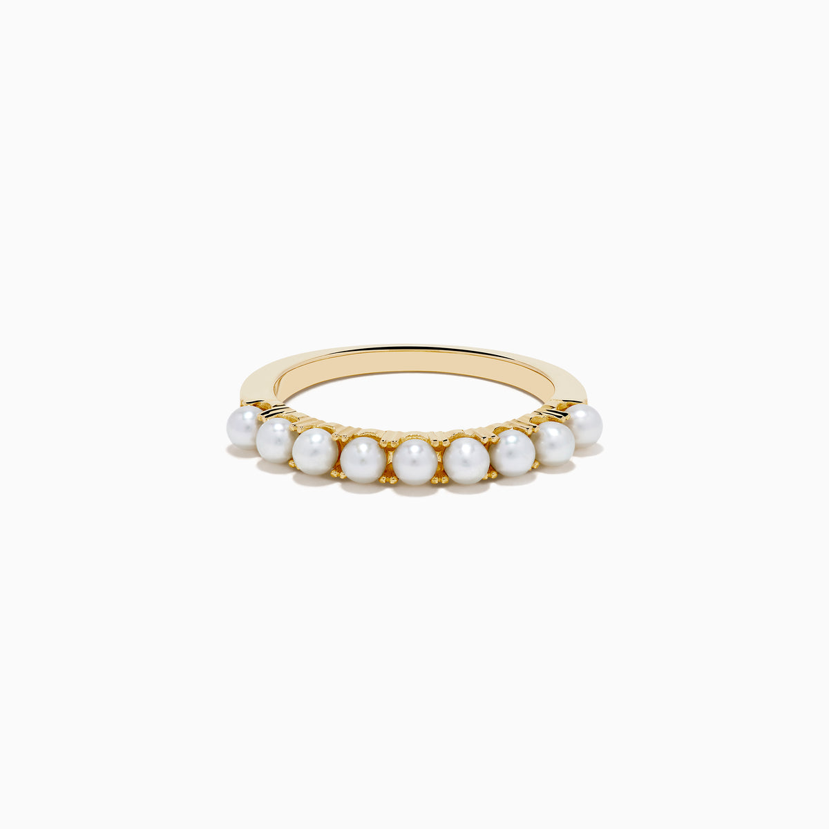 The 14K Yellow Gold Cultured Fresh Water Pearl Band features a row of small, round cultured freshwater pearls set along the top and is shown on a white background.