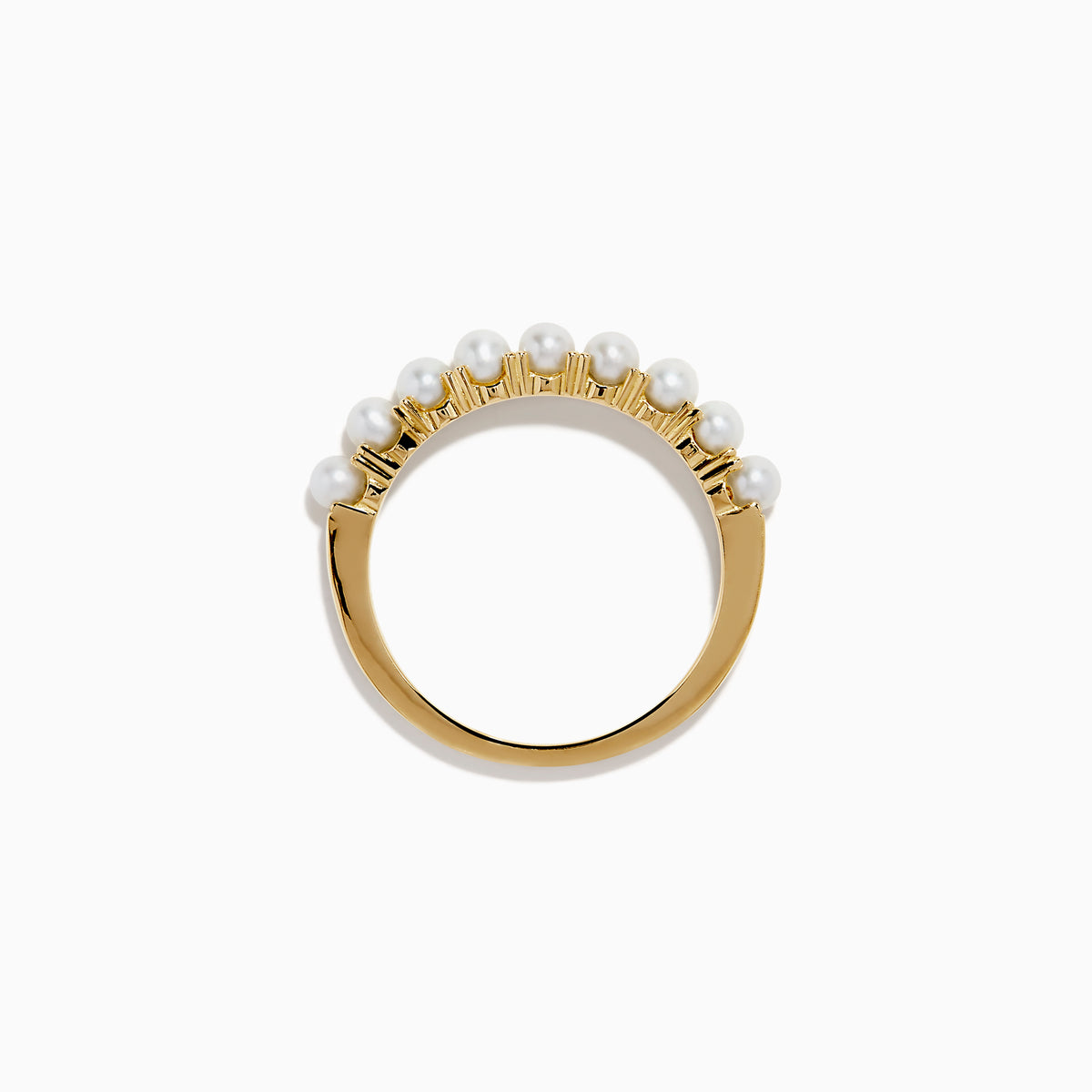 The 14K Yellow Gold Cultured Fresh Water Pearl Band features a row of small, round cultured freshwater pearls set along the top and is shown on a white background.