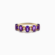 14K Yellow Gold Amethyst and Diamond Five-Stone Ring