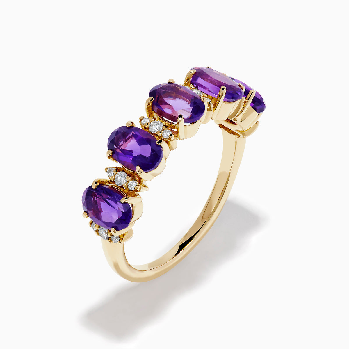 14K Yellow Gold Amethyst and Diamond Five-Stone Ring
