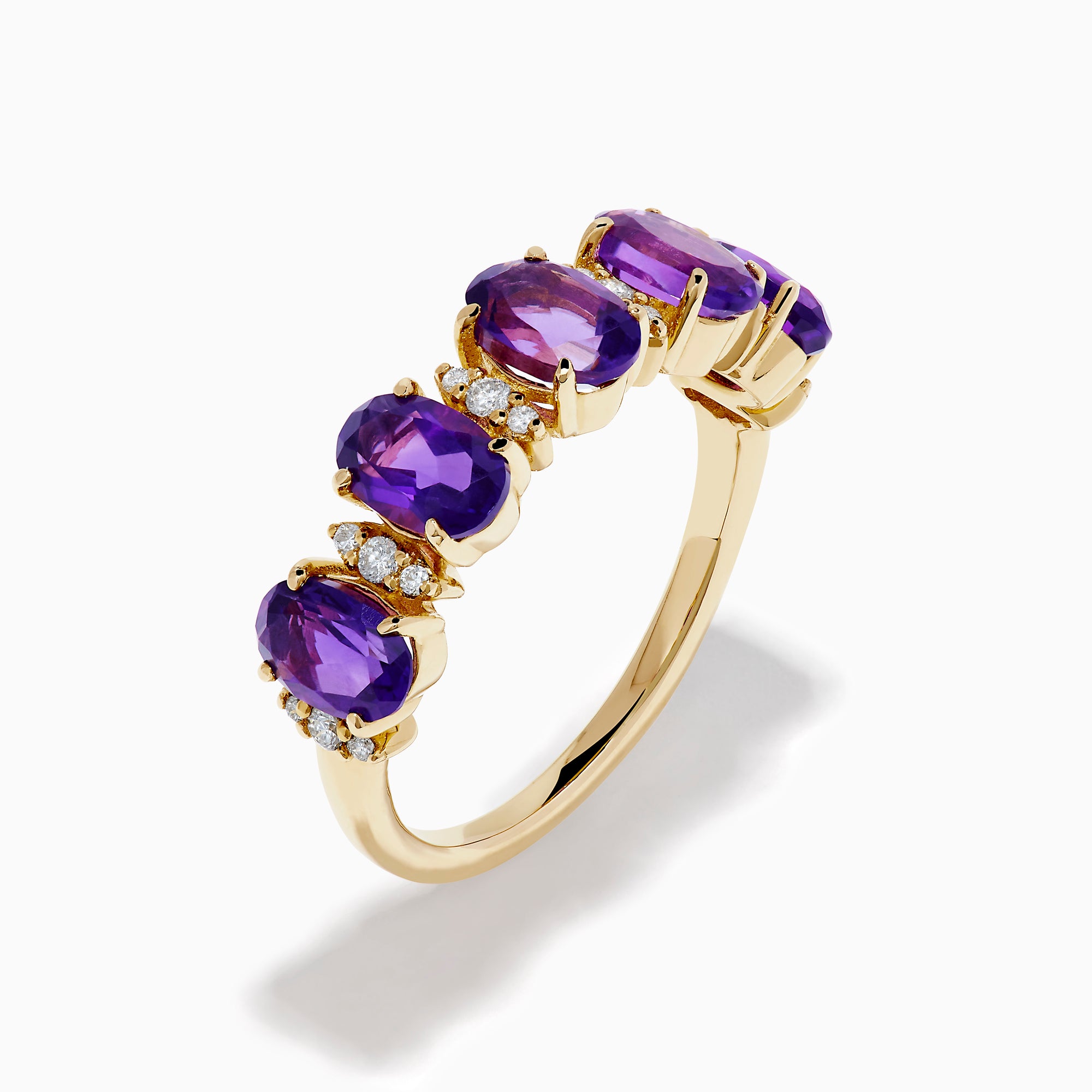 14K Yellow Gold Amethyst and Diamond Five-Stone Ring