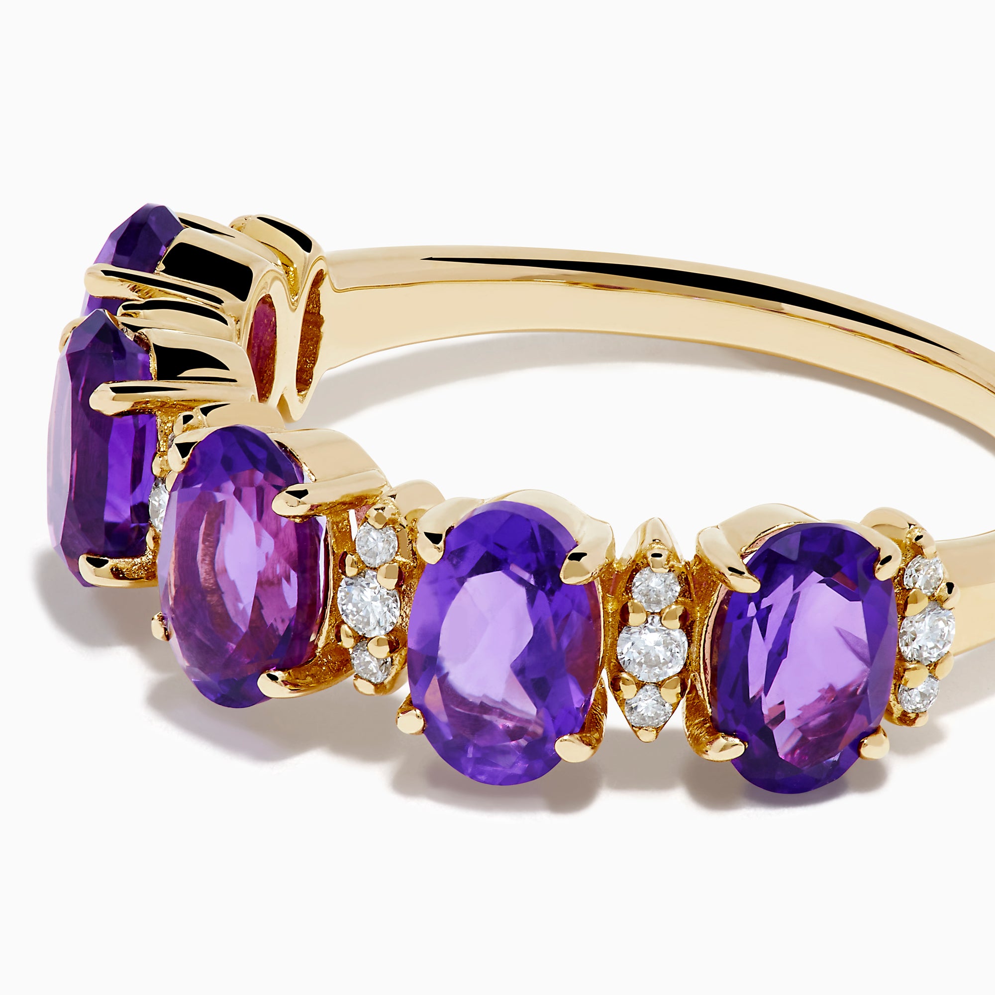 14K Yellow Gold Amethyst and Diamond Five-Stone Ring