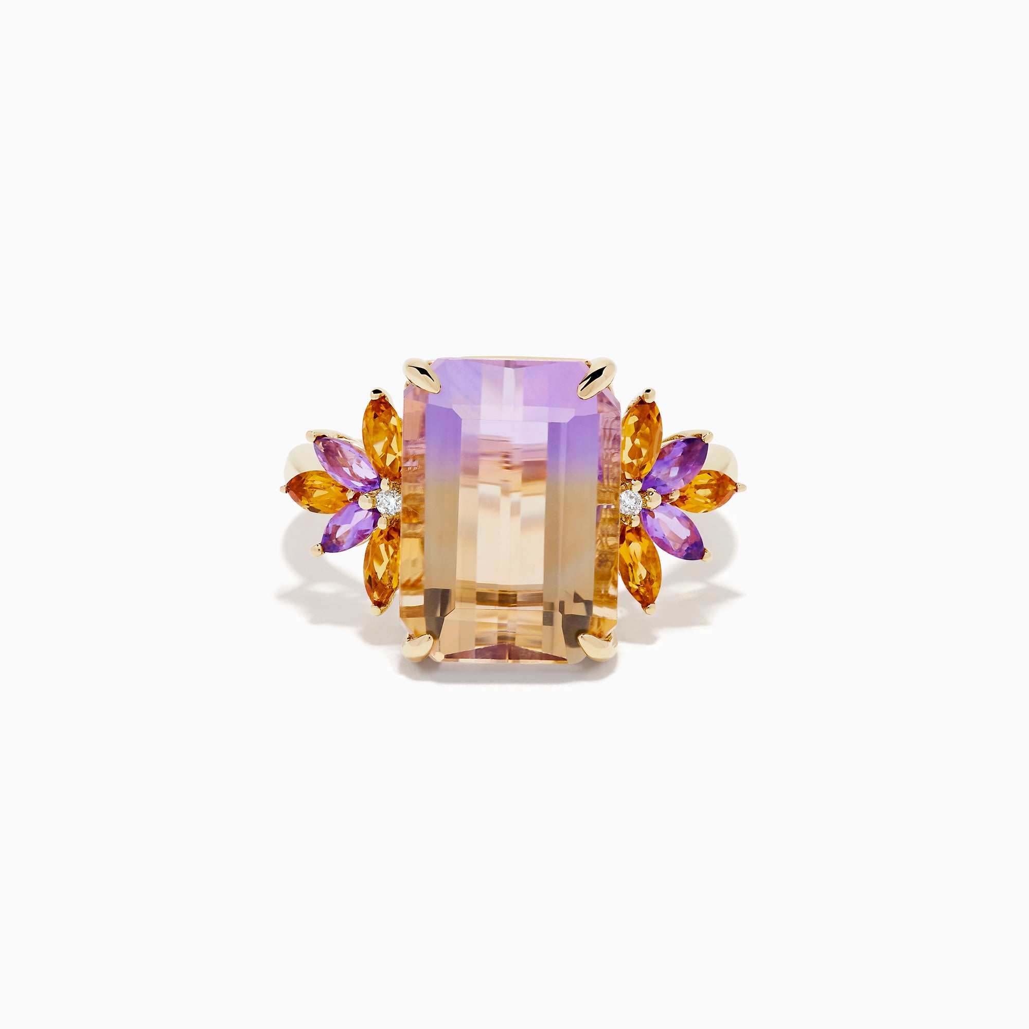 14K Yellow Gold Ametrine, Citrine and Amethyst Cluster Ring