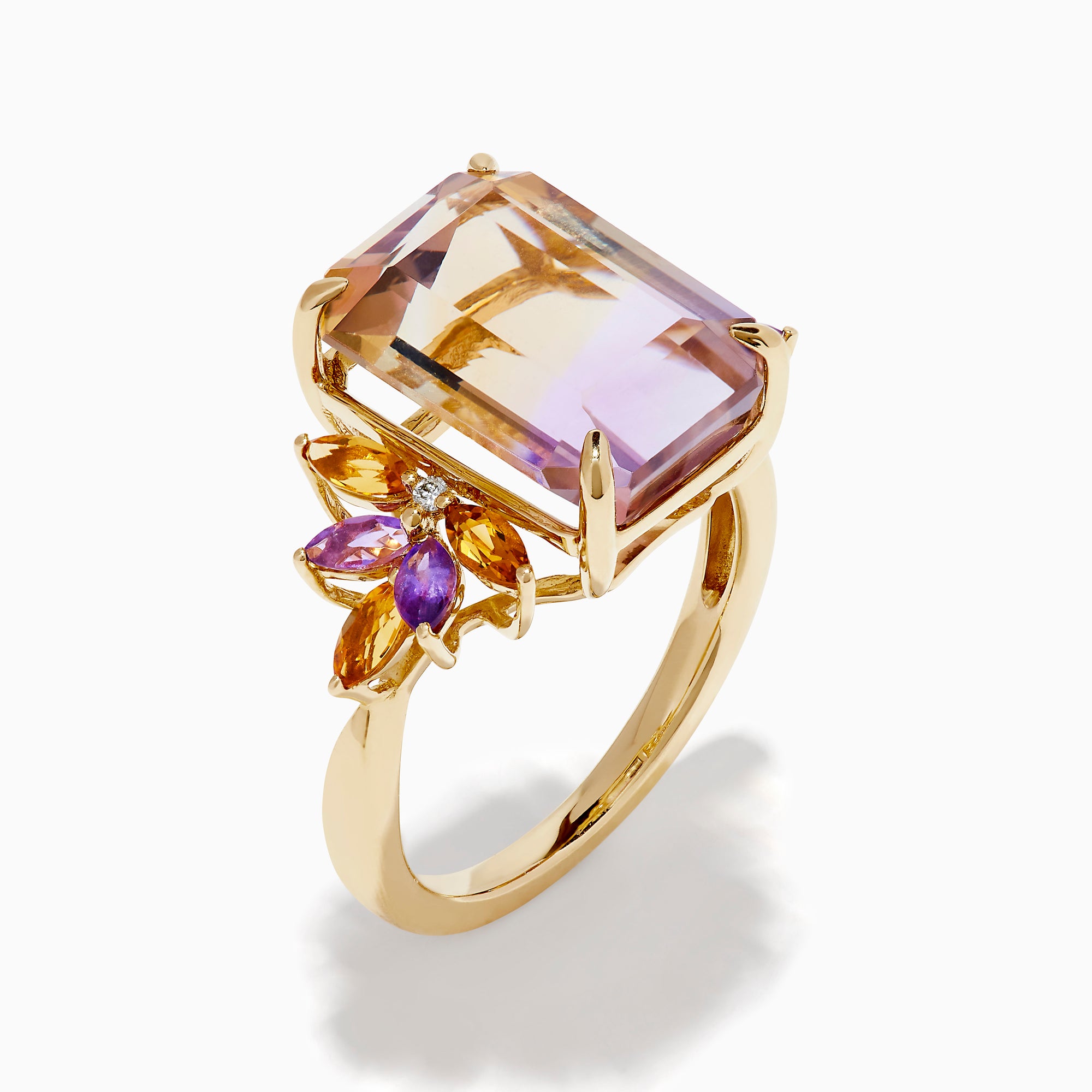 14K Yellow Gold Ametrine, Citrine and Amethyst Cluster Ring