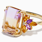14K Yellow Gold Ametrine, Citrine and Amethyst Cluster Ring