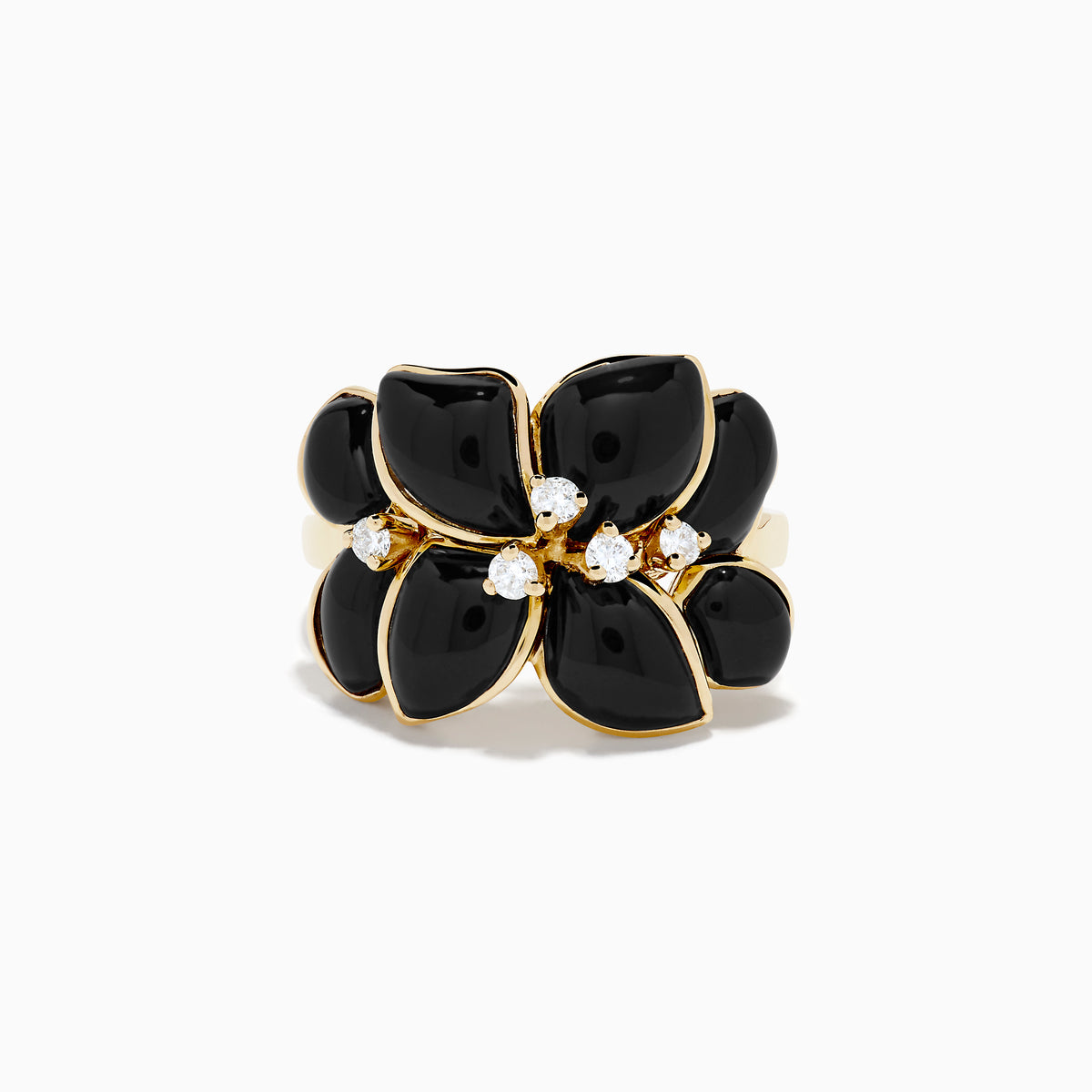 14K Yellow Gold Onyx and Diamond Flower Ring