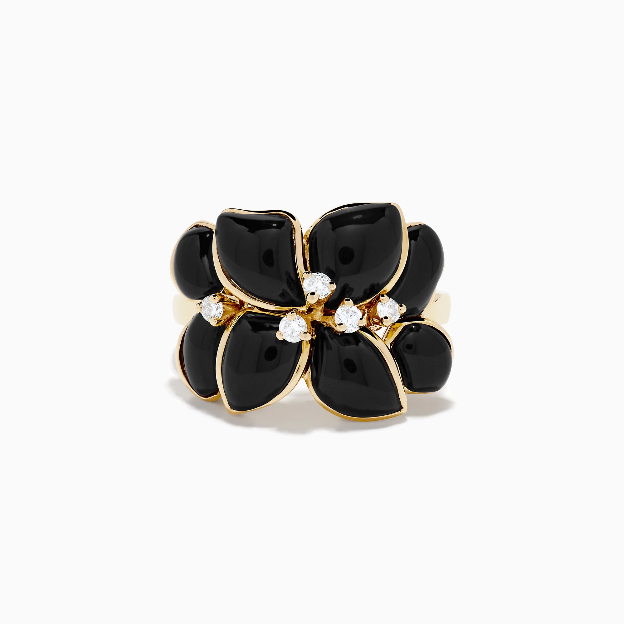 14K Yellow Gold Onyx and Diamond Flower Ring
