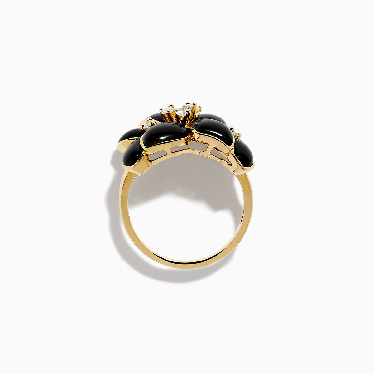 14K Yellow Gold Onyx and Diamond Flower Ring
