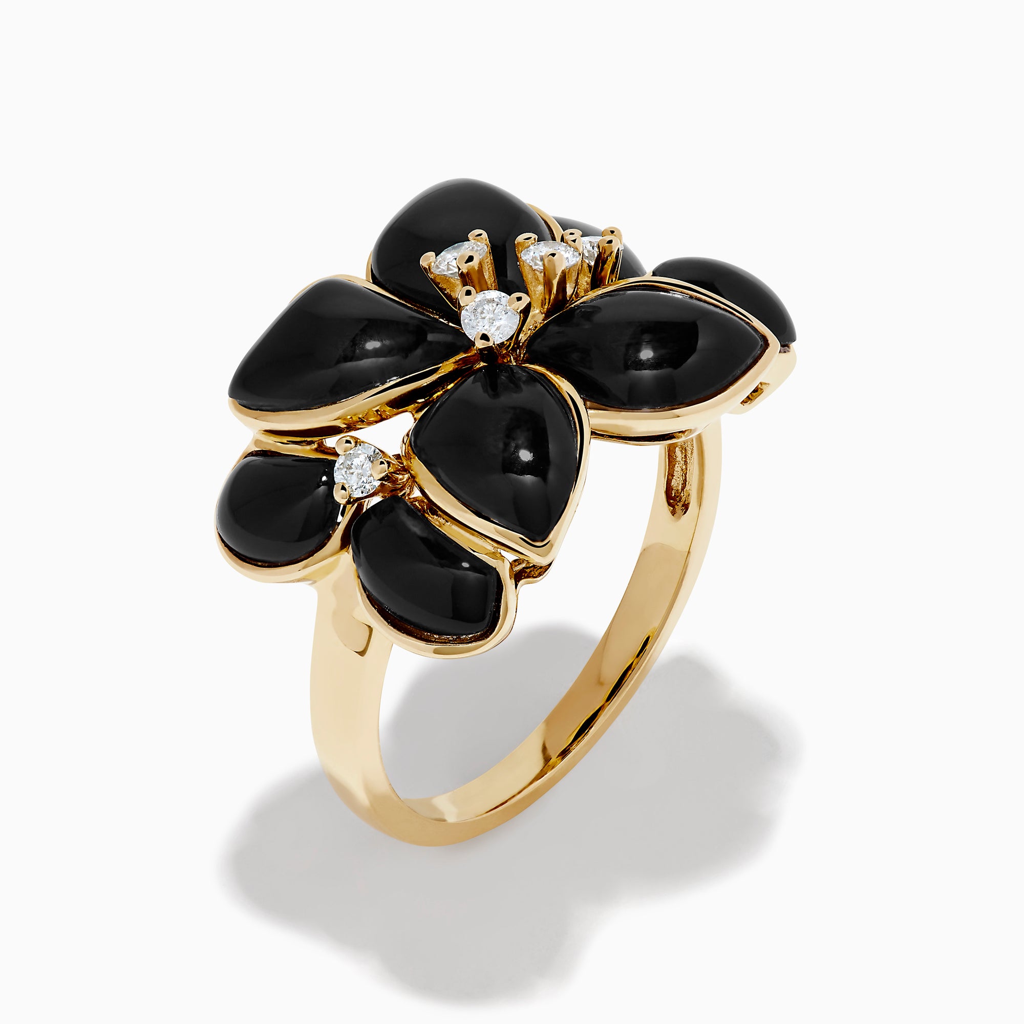 14K Yellow Gold Onyx and Diamond Flower Ring