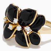 14K Yellow Gold Onyx and Diamond Flower Ring