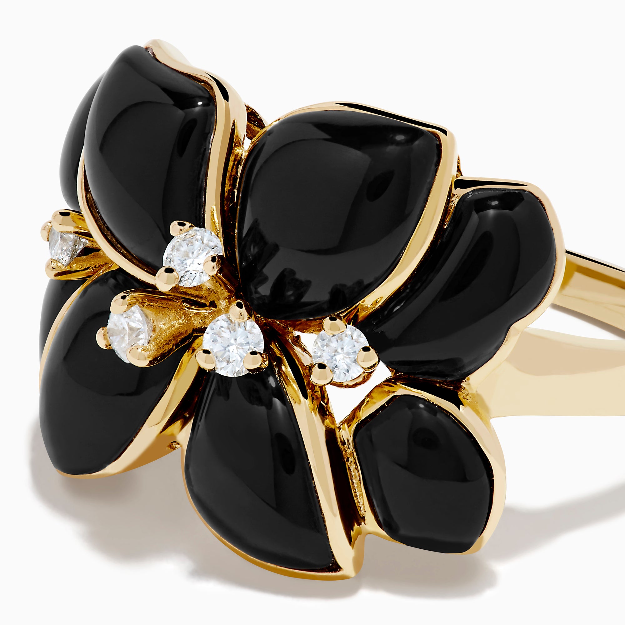 14K Yellow Gold Onyx and Diamond Flower Ring