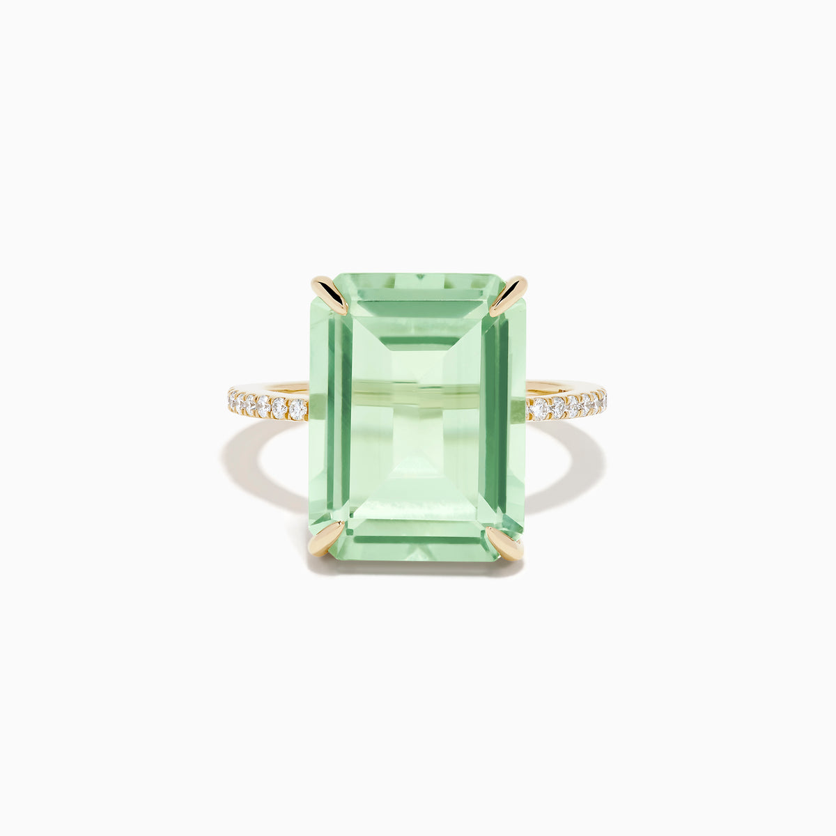 14K Yellow Gold Green Amethyst and Diamond Cocktail Ring