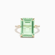 14K Yellow Gold Green Amethyst and Diamond Cocktail Ring