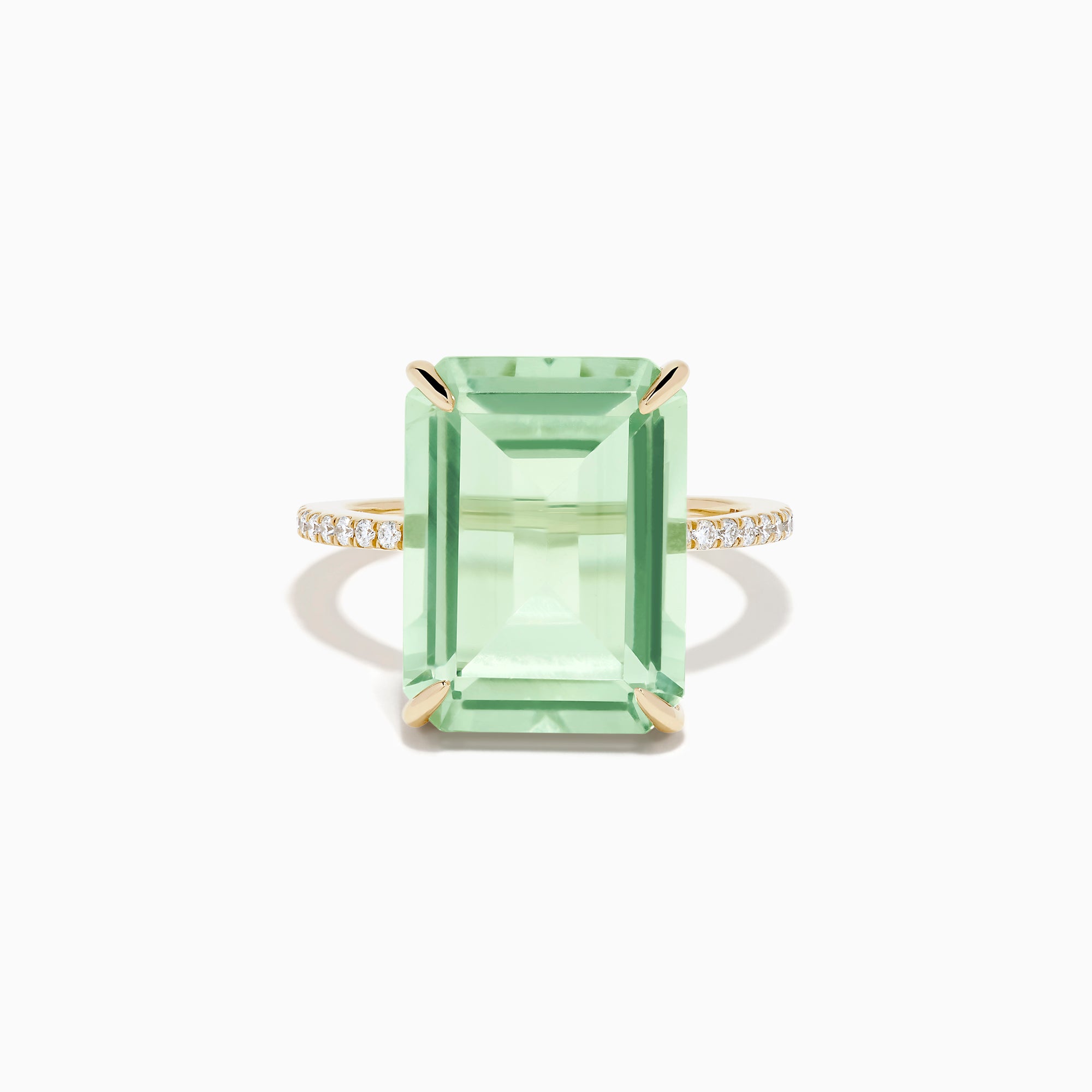 14K Yellow Gold Green Amethyst and Diamond Cocktail Ring